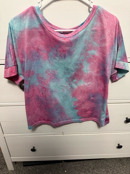 SHEIN Tops - Tie-Dye Crop Tee - Pink & Aqua